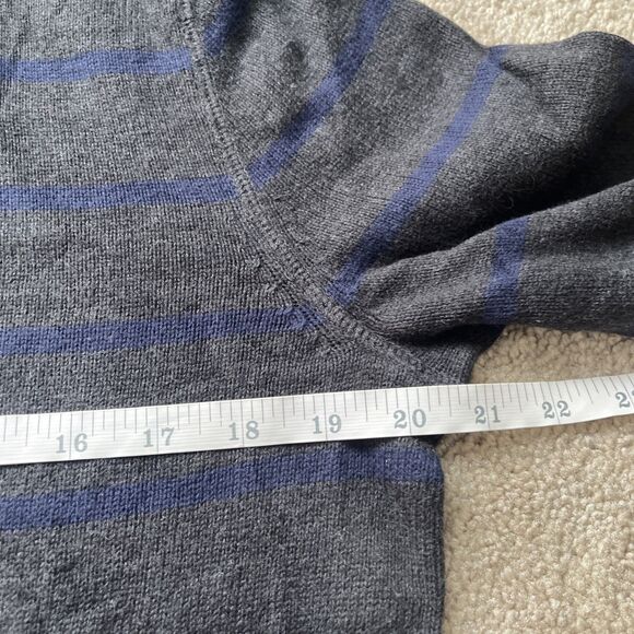 J Crew Henley Hooded Sweater Mens Small Cotton Cashmere Striped Gray Pullover - Picture 4 of 6